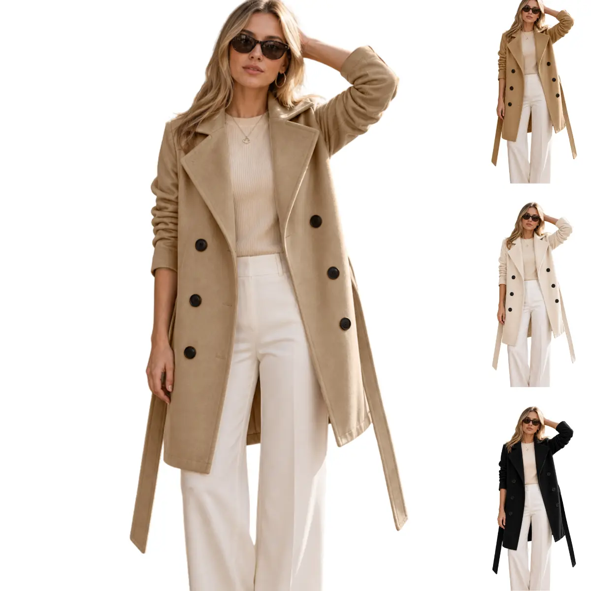 SCUSTY Women's Fall Winter Wool Blend Peacoat Double Breasted Mid Length Wool Trench Coat SCUSTY Women's Fall Winter Wool Blend Peacoat Double Breasted Mid Length Wool Trench Coat