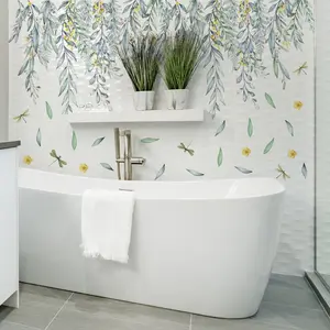 A (30*90cm) spring and summer hand-painted vine leaf small yellow flower decorative sticker for beautifying bathtubs, suitable for bathroom and toilet bathtub background decoration, Bathroom Decoration Supplies, Bathroom Essentials Accessories, MS2450
