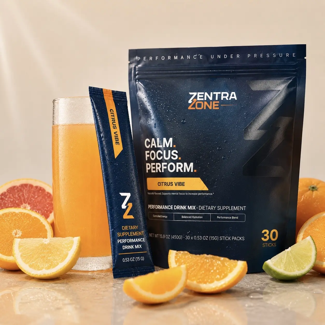 ZentraZone 5-in-1 Performance Drink Sachets | Focus Support, Electrolytes, Creatine, Amino Acids, Natural Caffeine | NSF Certified For Sport, 0 Sugar (30 Count)