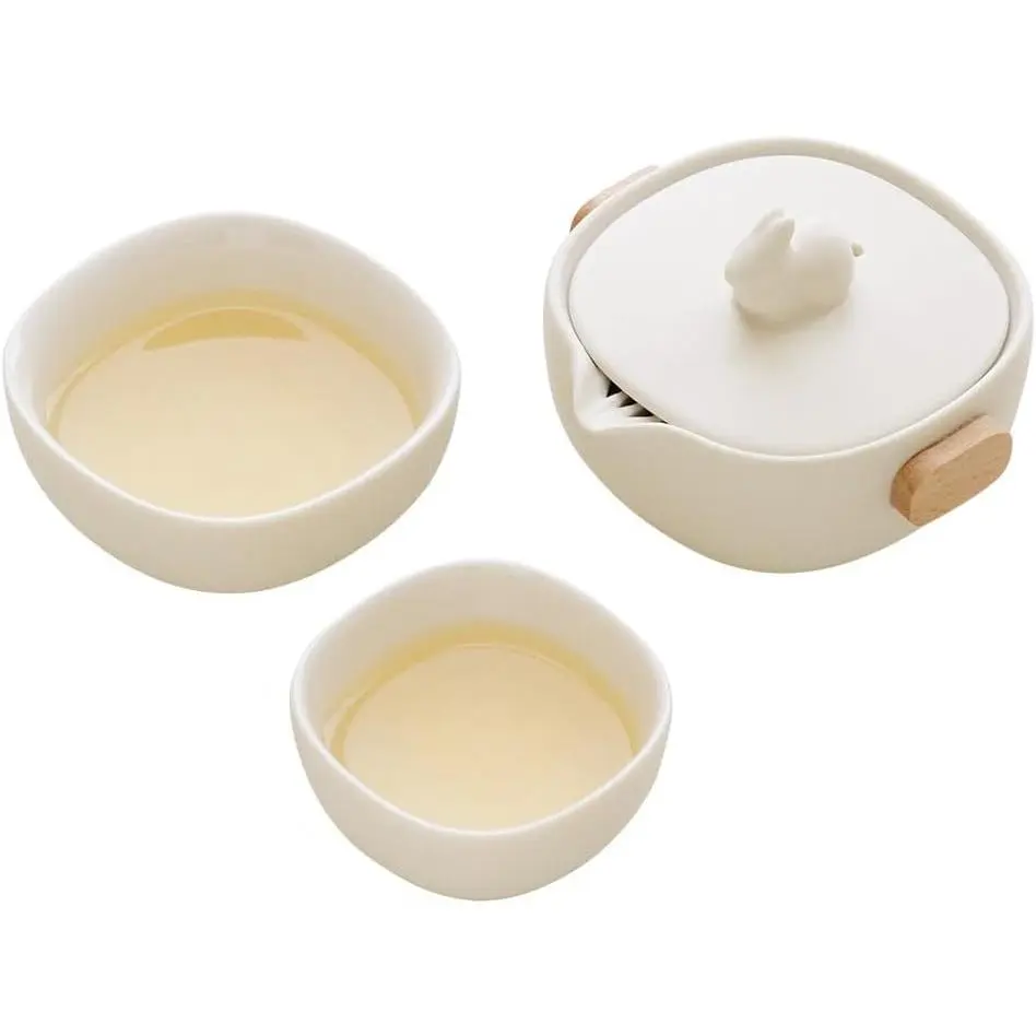 Portable Tea Set with Travel Bag, Chinese Ceramic Gongfu Tea Set for One Set, A Rabbit Look