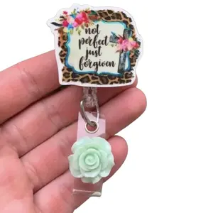 Not perfect just forgiven Floral Retractable Badge Holder with 360-Degree Swivel Clear Alligator Clip for Professionals, 34" Nylon Cord, Computers & Office Equipment