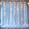 Colorful Sheer Fabric Backdrop Curtains with Built-in Pink Lights (9.84x7.05 ft, 1 Set) - Sky Blue,Pink,White,Champagne,Green,Purple Wedding Drapes, Hang & Light Setup, Decorations for Room,Baby Shower, Add a Touch of Elegance