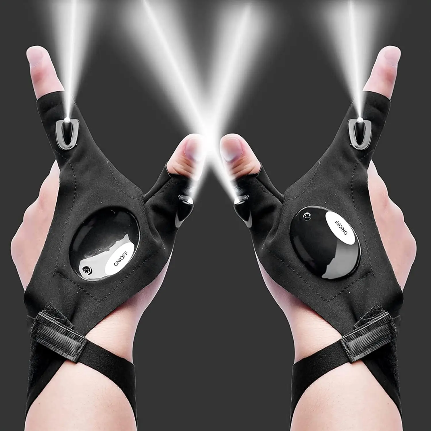 LED Flashlight Gloves - Cotton, Velcro Straps, Stretch Fit, Adjustable Index Finger Hands-Free Lights for Hiking, Outdoor Work - Sports & Outdoor Fishing Gear, Stocking Stuffers for Men
