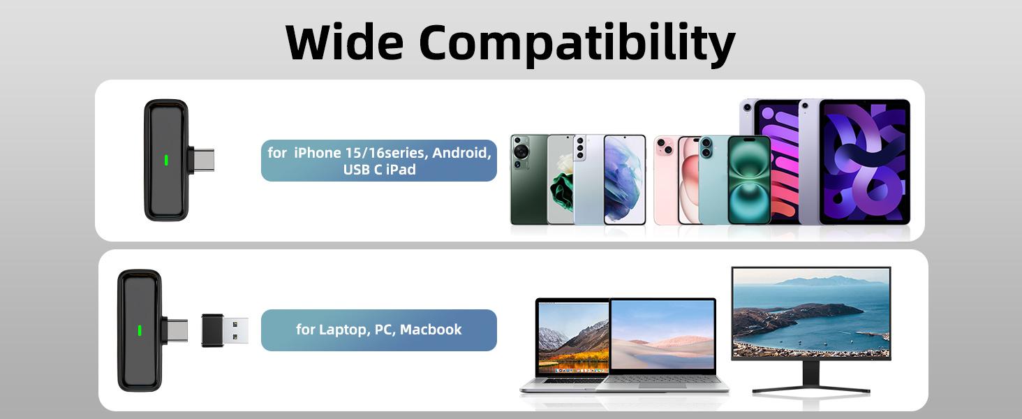 Wireless USB Microphone — Compatible with PC, Laptops, iPhone, and Android Devices — Wireless Lavalier Microphone with Noise Cancellation and 24-Hour Charging Case Wireless USB Microphone — Compatible with PC, Laptops, iPhone, and Android Devices — Wireless Lavalier Microphone with Noise Cancellation and 24-Hour Charging Case