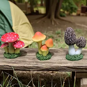 3PCS Artificial Mushroom Resin Ornaments – Fairy Garden & Succulent Pot Decor