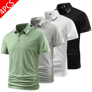 Please order one size up Polo Shirts 4 Pack Contrast Collar Polo Shirts, Short Sleeve Striped Neckline Casual Golf Polo, Soft Breathable Pique Knit Polos for Work,    summer men clothes   comfortable golf polo Lapel Solid fit