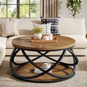 Tribesigns 2-Tier Coffee Table Circle Center for Living Room with Storage