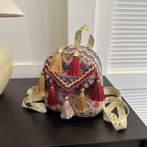 2026 New Lightweight Women’s Backpack/Crossbody Bag – Ethnic Style with Tassels, Stylish and Versatile for Travel and Outings, Small Pack