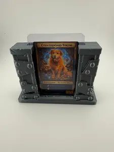 Steel Card Display Stand | Top Loader Holder | Trading Card Display | MTG Artifact Style Stand | 3D Printed Metal Look Holder
