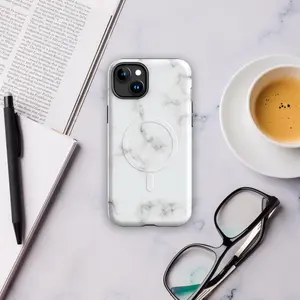 ModuGuard White Marble Tough MagSafe Case | Clean Girl Aesthetic | Dual-Layer Marble iPhone Cover