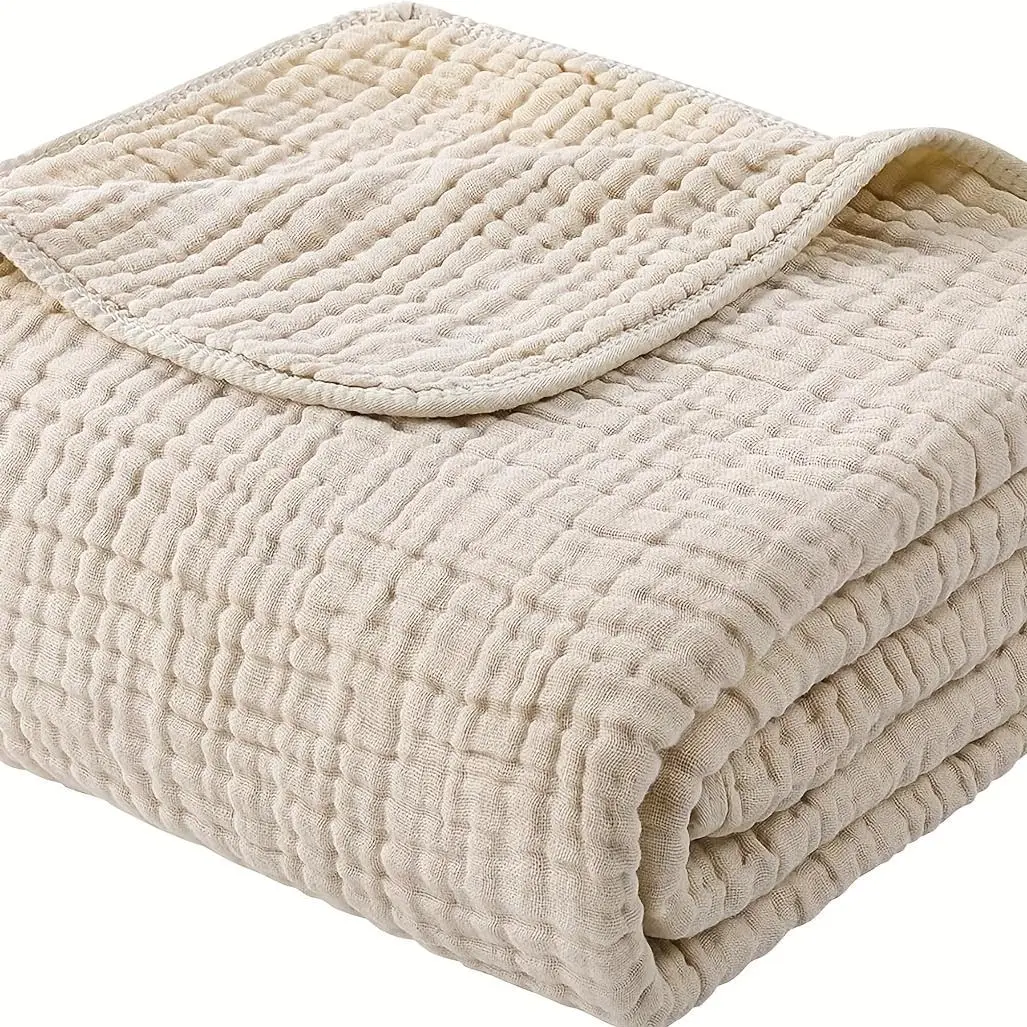 100% Cotton Muslin Blanket 6 Layer, Soft Morandi Color Gauze Blanket for Couch & Bed, Lightweight & Breathable Blanket for All Season, Machine Washable