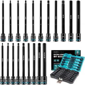 3/8" Drive Long Impact Hex Bit Socket Set, Allen Bit Sockets, S2 Steel Hex Head Sockets, 20PCS Allen Wrench Socket, SAE&Metric Allen Bit Socket Set, 6" Long Allen Key Socket, Blow Molded Box