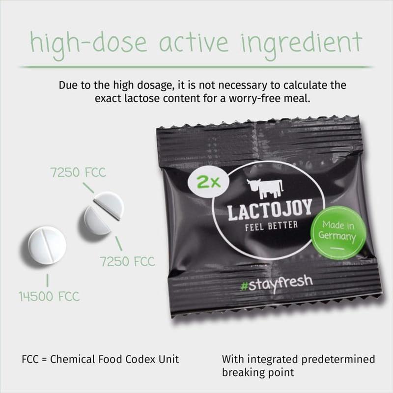 Lactase Pills I Powerful Lactase Enzymes for Lactose Intolerance I for Improved Digestion I No Silicon Dioxide, No Artificial Flavors I Vegan I Sample-Package of 5 Sachets à 2 Tablets