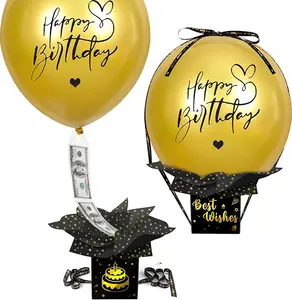 Upgraded Birthday Money Box for Cash Gift Pull, Funny Pull Money Balloon Box Happy Birthday Surprise Set, Birthday Gifts for Women Men Best Friend Girlfriend Wife Sister (Golden)