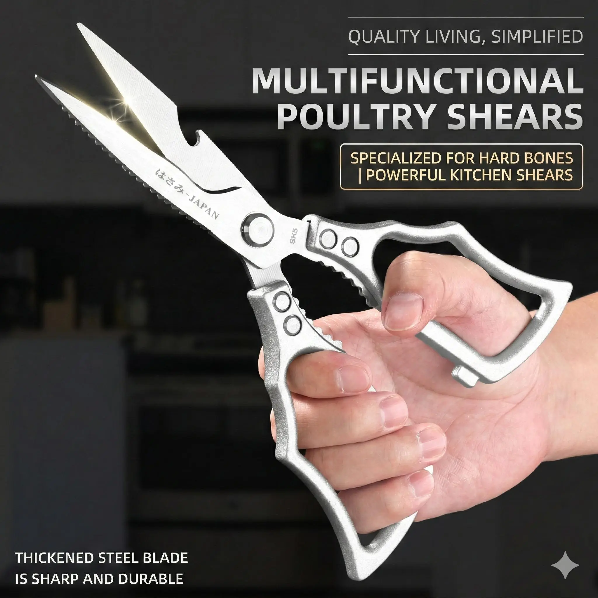 【KRACESS】Multi-Function Kitchen Shears - Stainless Steel Kitchen Scissors, Sharp Meat Shears, Dishwasher Safe, Poultry Shears, Japanese-Style Cooking Shears for Ingredients, Chicken Bones & Turkey - Top Christmas Gift Choice! tiktokshopspringglow