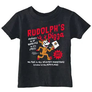 Toddler Funny T Shirts Rudolphs Pizza Sarcastic Christmas Graphic Novelty Tee For Young Kids Funny Toddler Shirts Christmas Apparel for Toddler Funny Food Apparel Childrens Graphic Tees Black -
