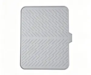 Silicone drying mat with built-in drainage outlet; heat-resistant, eco-friendly, hygienic; leakproof and non-slip; silicone tableware drying mat; suitable for kitchen countertops or sinks; gray.