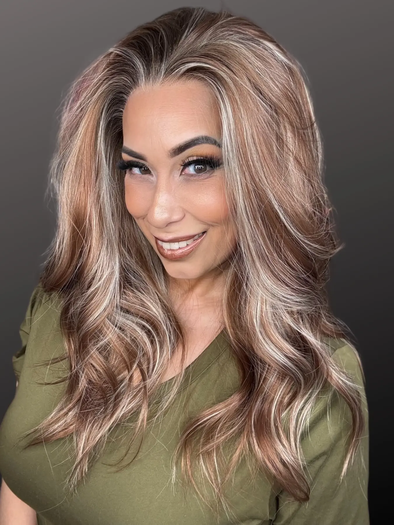 MACA BAKA Sara Butter Pecan Balayage Ombre Highlight Lace Front Wig with Scandinavian Hairline Low Density 16 Inches Long Natural Wavy HD Synthetic Lace Front Wigs for Women Pre Plucked, Soft Look, Female, Weddings, Daily Wear