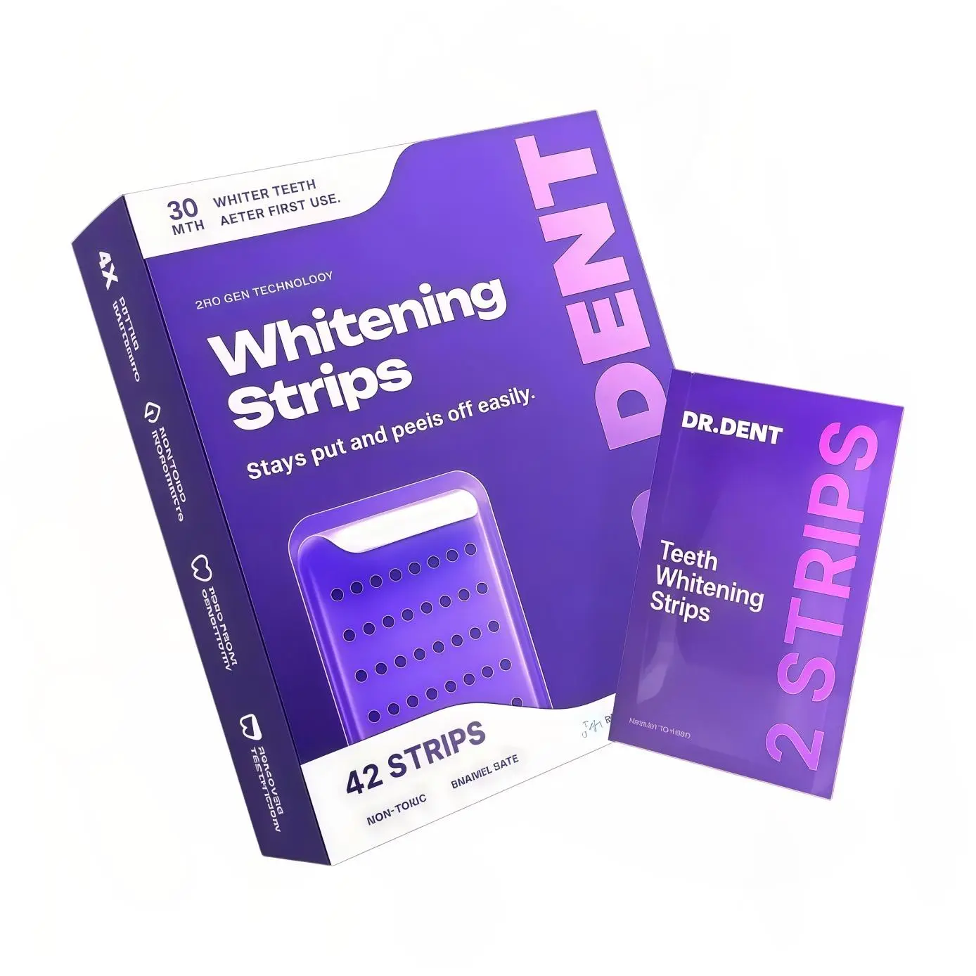 Dr. Dent Purple Teeth Whitening Strips – 42 Whitening Sessions - Non Sensitive Teeth Whitening - Peroxide - Free - Fast Results, Zero Sensitivity - Made in US