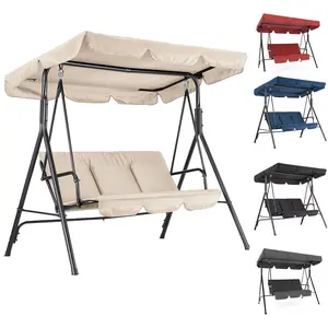 3-Person Outdoor Patio Swing with Adjustable Canopy, 3-Seat Outdoor Swing Chair with Tilt Shade, Heavy-Duty Steel Frame Porch Swing for Patio, Garden, Backyard