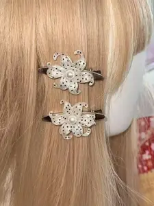 2PCS Polka Dot Lily Hair Clip, Y2K Bangs Side Clip, Coquette Style, Simple Fashion, Perfect Gift, Daily Accessory, Party, Holiday