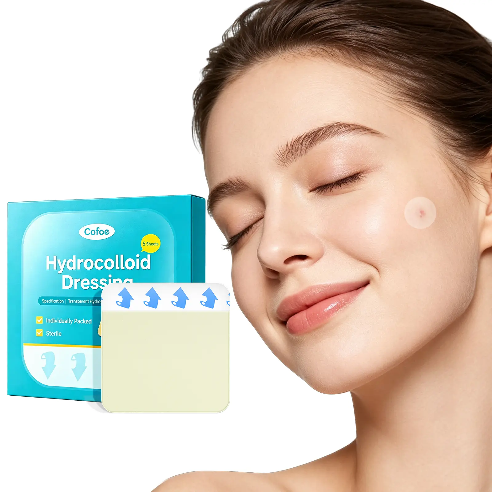 Hydrocolloid Patch，Individual Packed Fast Absorb Wound Dressing, Multi‑Size For Body Acne Spot Skin Care ,Highly Absorbent & Waterproof for Burn, Blister, Acne Care, First Aid Kit Essential