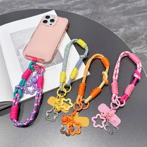 1pc Dual-Color Dual-Function Short Wrist Strap Anti-Loss Polyester Phone Lanyard with Star Pendant Unisex