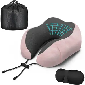 Upgraded Memory Foam Neck Travel Pillow, Machine Washable Adjustable Flight Pillow for Sleeping, Suitable for Airplane, Car, Office and Home Use, Pink