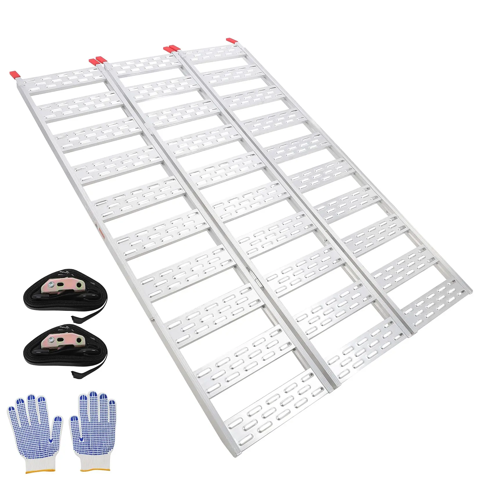 GARVEE Heavy-Duty Foldable Aluminum Tri-Fold Loading Ramps for Pickup Trucks and Powersports Vehicles, 1500 LBS Capacity with Load Straps, Suitable for ATV, UTV, Lawn Mowers, and Tractors, 76" L x 50" W