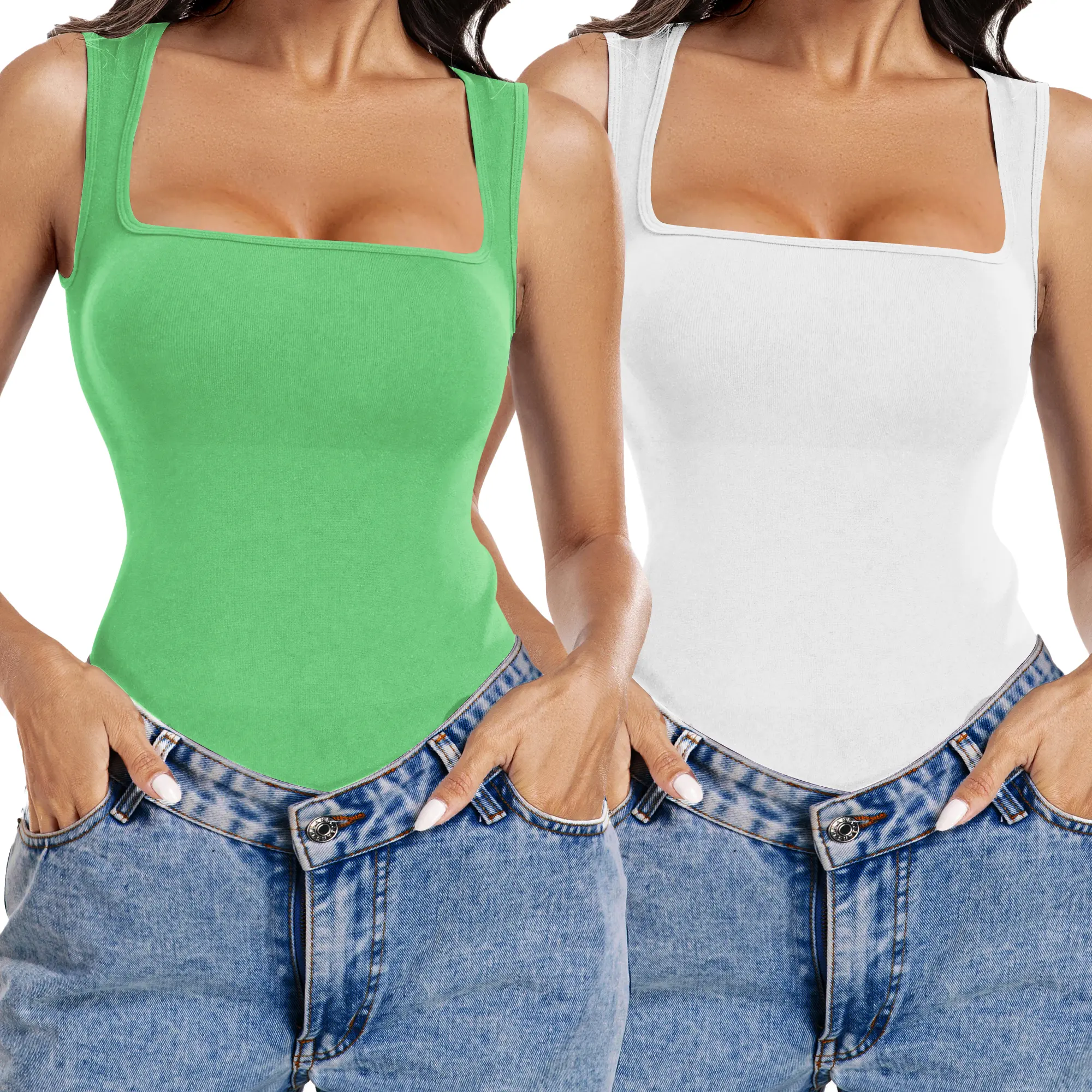 SeSe Code Women's Square Neck Casual Bodysuit Sexy Thong Body Shaper