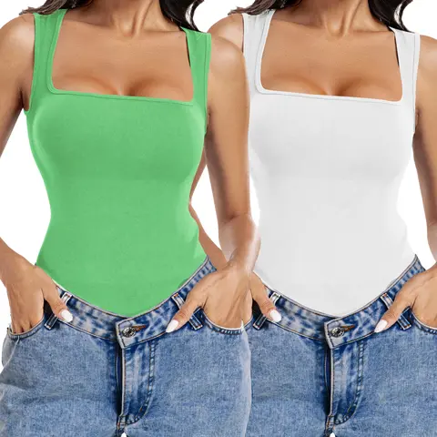 SeSe Code Women's Square Neck Casual Bodysuit Sexy Thong Body Shaper