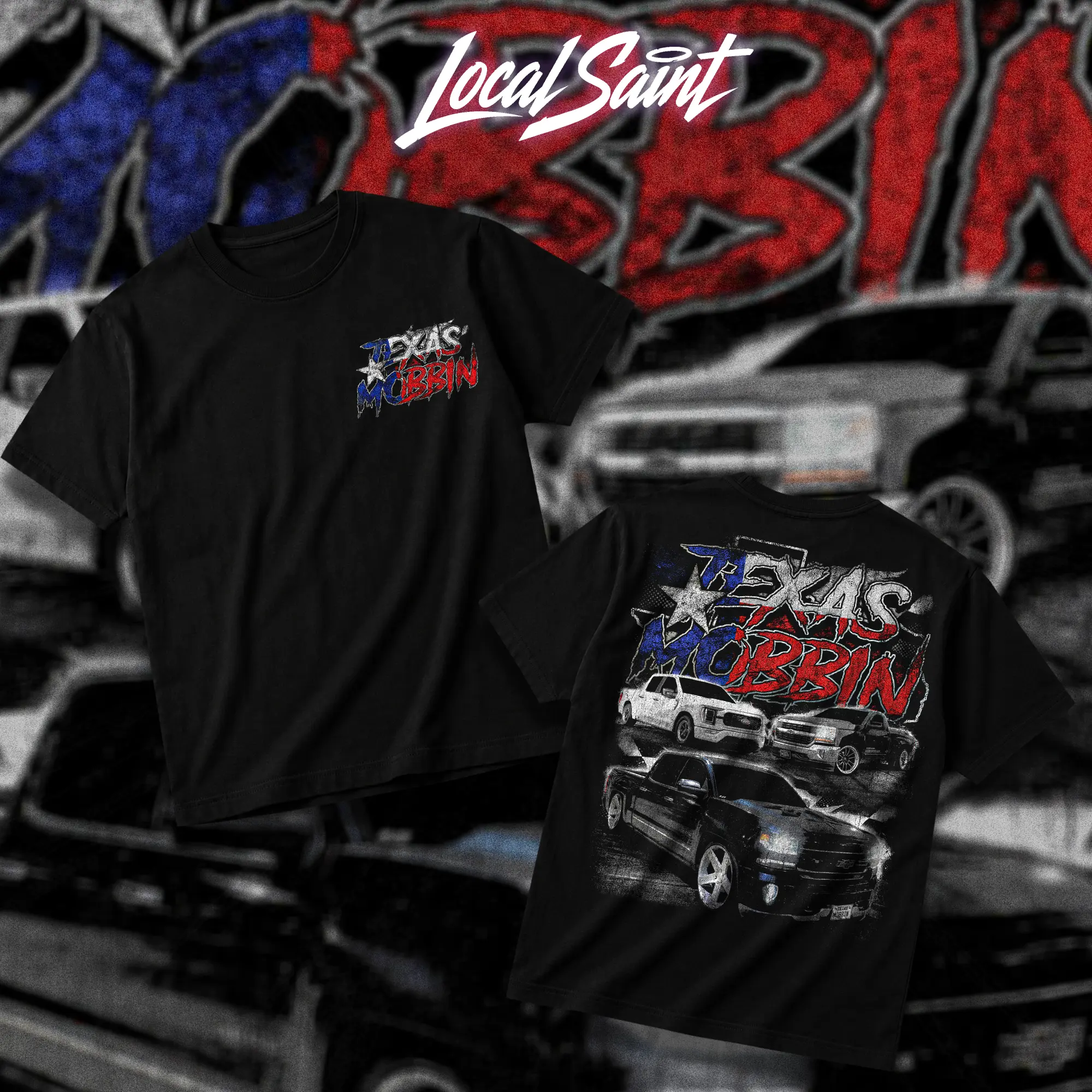 LOCALSAINT Texas Mobbin Heavy Cotton Unisex Graphic T-Shirt Hoodie Houston Texas Skull Cowboy Lowrider 713 Crewneck Tee, Vintage Streetwear Graphic T-Shirt Direct To Garment Breathable Print