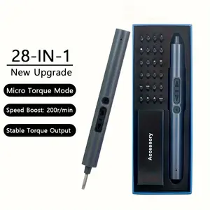 1 Set 28-In-1 Mini Cordless Drill Electric Screwdriver Set, USB Fast Charging, LED Light, 200r/min Portable Screwdrivers with Micro Torque Mode and Smooth Rotation