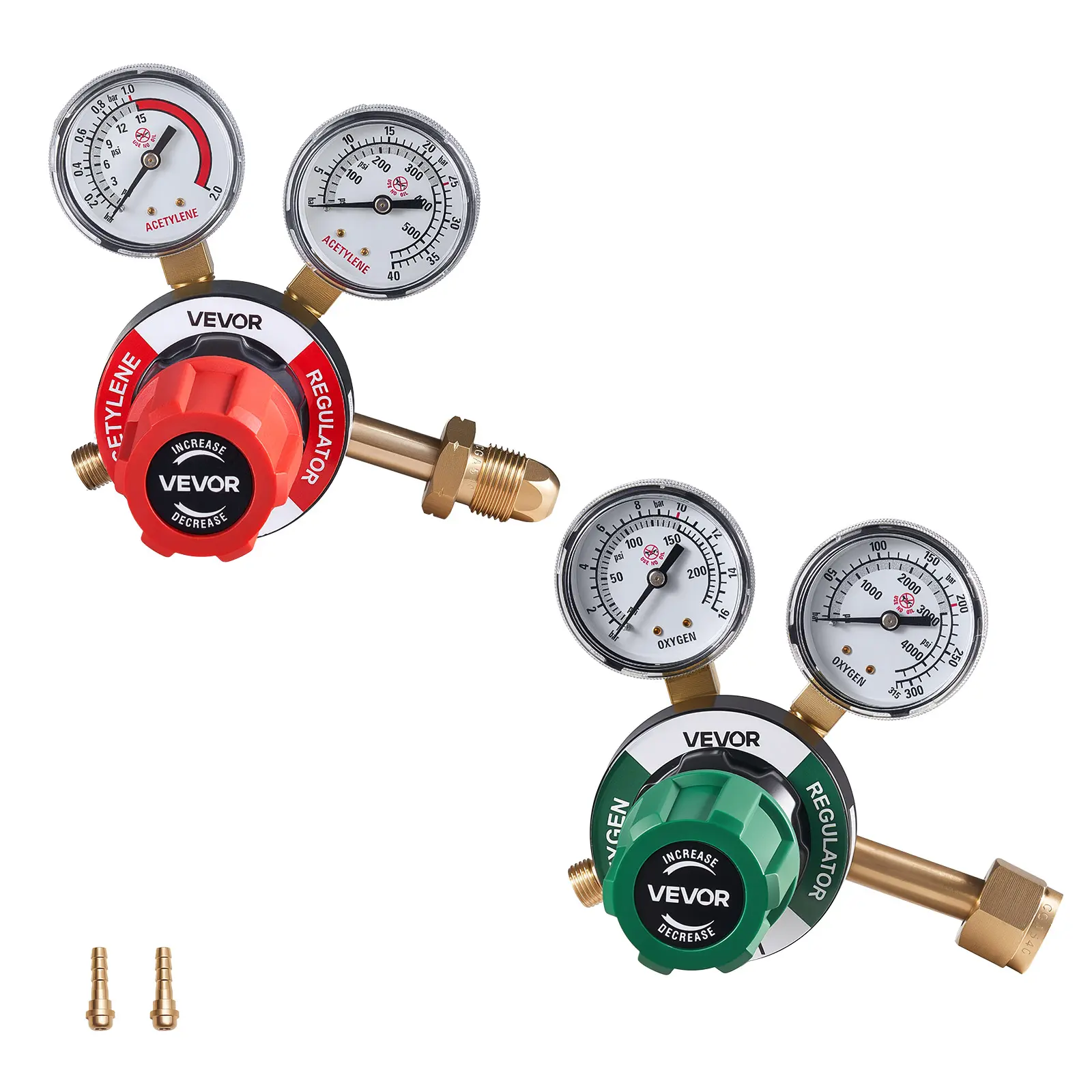 VEVOR Oxygen Acetylene Regulator Set, Oxy-Acetylene Regulators, 0-4000PSI and 0-500PSI Welding Gas Gauges with CGA-540/CGA-510 Inlet Connection & 9/16"-18 Outlet Connection, PC Knob Adjustment