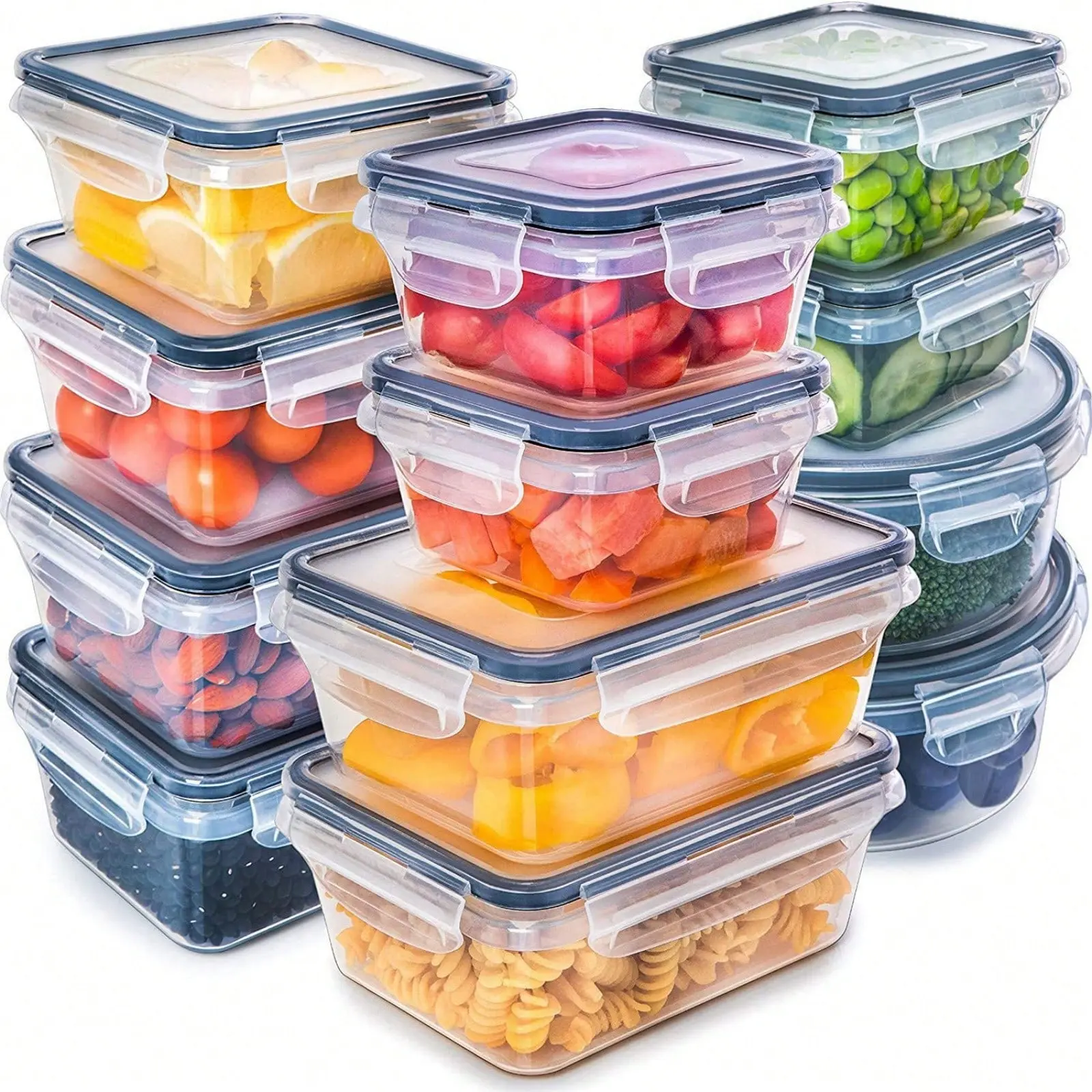 24-Pack Airtight Sealed Container Set with Reusable Lids, Resealable Stackable Freezer-Safe Meal Prep Boxes, Dishwasher-Safe Leftover & Snack Storage Home Organizers for Office Lunches, Leftover Storage Containers With Lids