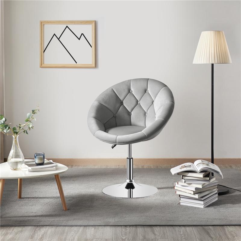 Yaheetech Vanity Chair Tufted Style Barrel Chair Round Swivel Accent Chair Adjustable Height