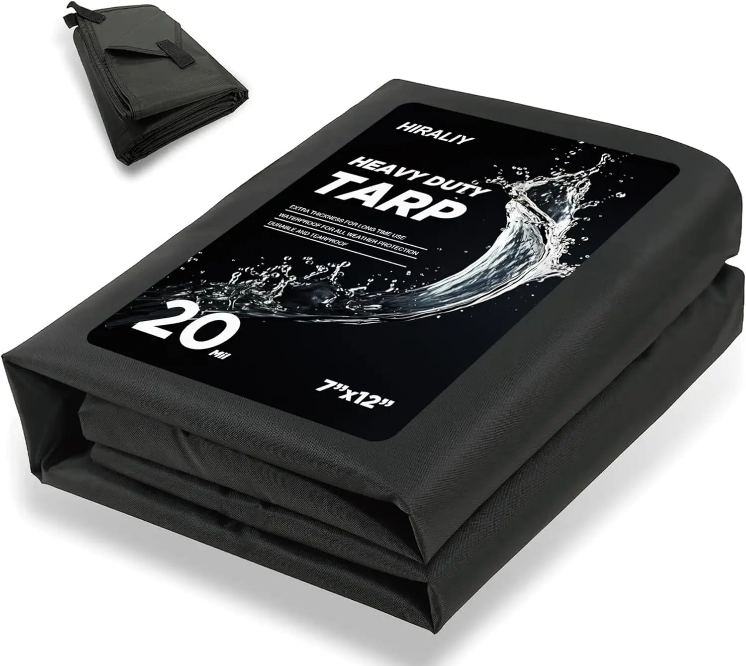 HIRALIY 20 Mil Tarp, Tarps Heavy Duty Waterproof, Black Tarpaulin with Reinforced Webbing Loops, Multi-Purpose Large Oxford Canvas Tarp for Firewood,