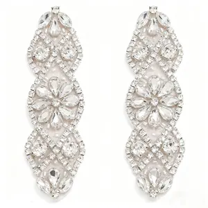 2 Pcs Elegant Sash/Wedding Applique, Rhinestone Applique Rhinestone Iron on Patch Wedding Appliques for Bridal Wedding Dress Decoration or Headpieces Garters(Silver)