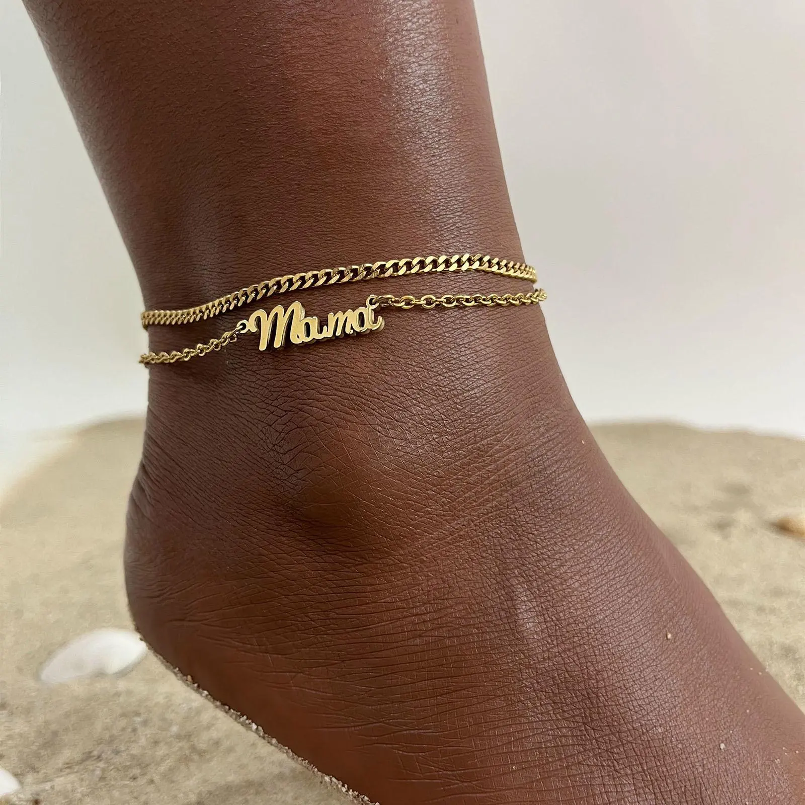 Vnox Customized Name Anklets for Women, Gold Color Stainless Steel Personalized Chain Ankle Foot,Gifts for Her  Bracelet on Leg