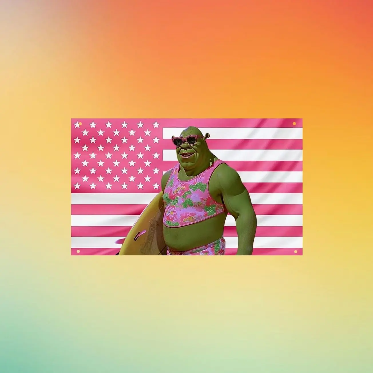 Cute Shrek Pink USA Flag – Shrexy Meme Wall Tapestry & Room Banner – Funny Ogre Bedroom Decor
