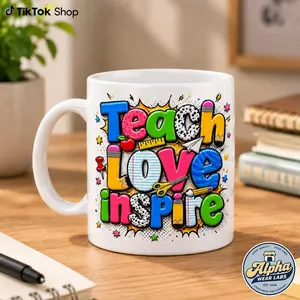 3D Effect Mug Teach Love Inspire Coffee Cup, Colorful Teacher Appreciation Mug for Educators and Classroom Decor
