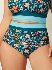 【Summer Turn-Up】【Tammy Control】BlOOMCHIC Plus Size Floral Print Color Contrast Swim Bottoms [M-6X] 2026 Summer Pick for Mother's Day