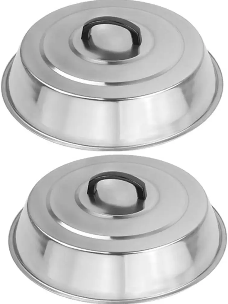 12 Inch Heavy Duty Cheese Melting Dome Wok Lids - Stainless Steel Griddle Grill Accessories - Durable Round Basting, Steaming Cover - Heat Resistant Handle for Flat Top Griddle Grill- 2 Domes
