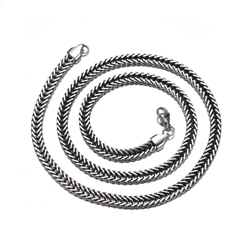 Vintage Textured Foxtail Link Chain Necklace | Antique-Finish Silver Tone | [Base Metal, e.g. 316L Stainless Steel] | Multiple Lengths | Unisex Retro Jewelry for Daily Wear & Layering