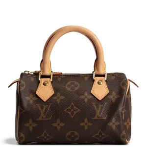 Pre-owned Louis Vuitton Monogram Coated Canvas with Vachetta Leather Trim Mini Bags Monogram Speedy Nano