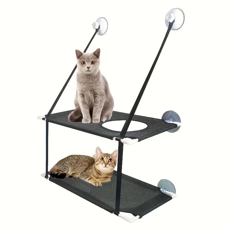 Comfortable Double Layer Cat Hammock with Suction Cup, Durable Hanging Cat Bed Frame, Easy To Use, Indoor Cat Hammock, Pet Supplies