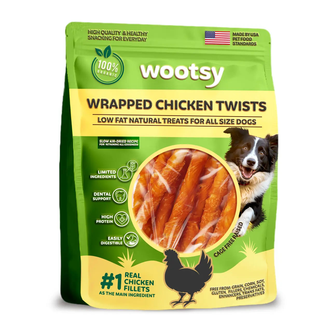 Wootsy Chicken Wrapped Rawhide Sticks - Supports Dental Health Dog Treats, Real Chicken, Grain Free, High Protein, Low-Calorie Canine Chews for Small, Medium, Large Dogs, 24 oz natural  dog