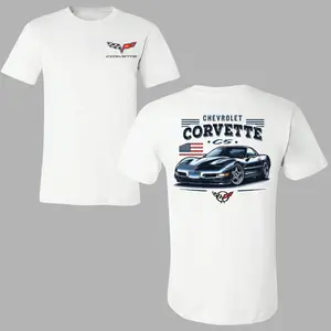Corvette C5 American Pride T-shirt, 2 Sides Graphic Tee Featuring Retro Chevrolet Muscle Car with Flag and Heritage Logo, Classic Car Shirt for Men & Women, Streetwear, Vacation Outfits, Summer Deals