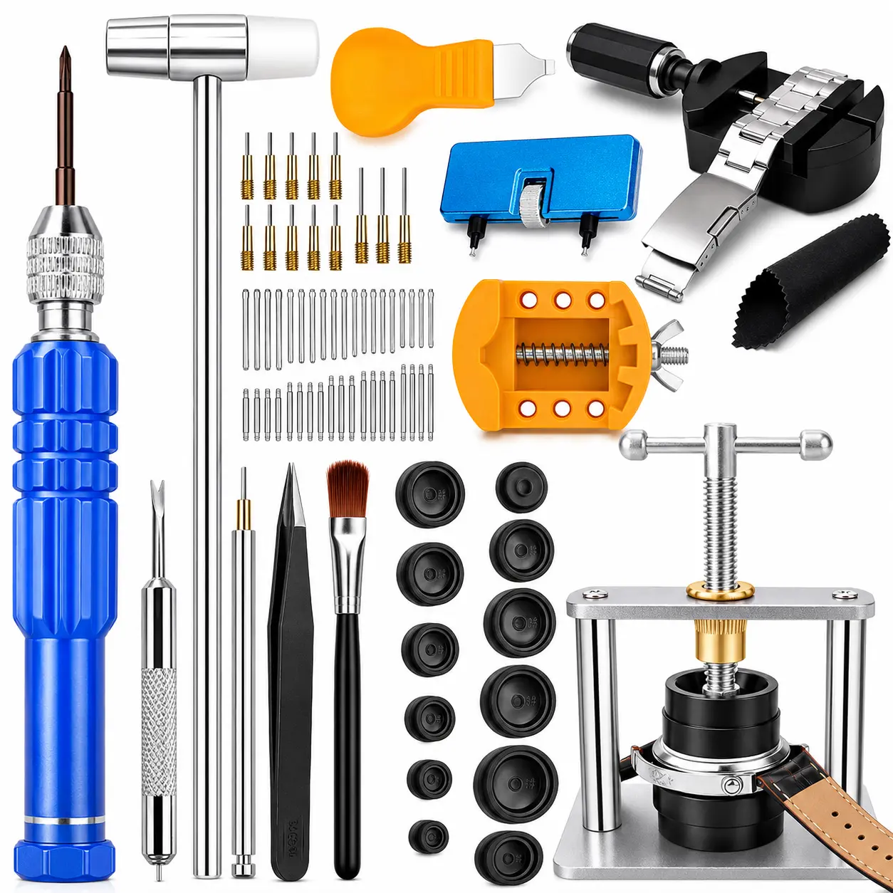 Professional Watch Repair Kit with Press Tool, 160+PCS Watch Battery Replacement Tool Kit, Watch Link Removal Kit, Watch Case Opener, Watch Band Replacement Tool, Precision Screwdrivers & Tweezers for DIY Watch Repair