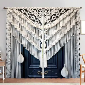 Tassel & Shell Print Door Curtain, 1 Set Modern Doorway Curtain, Home Decor for Living Room Bedroom, Room Divider Curtain